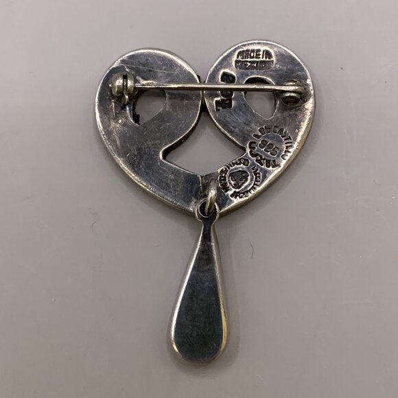 TAXCO Los Castillo Mexico Eagle 15 Heart Azteca 207 Brooch Malachite Chrysocolla - Picture 8 of 12